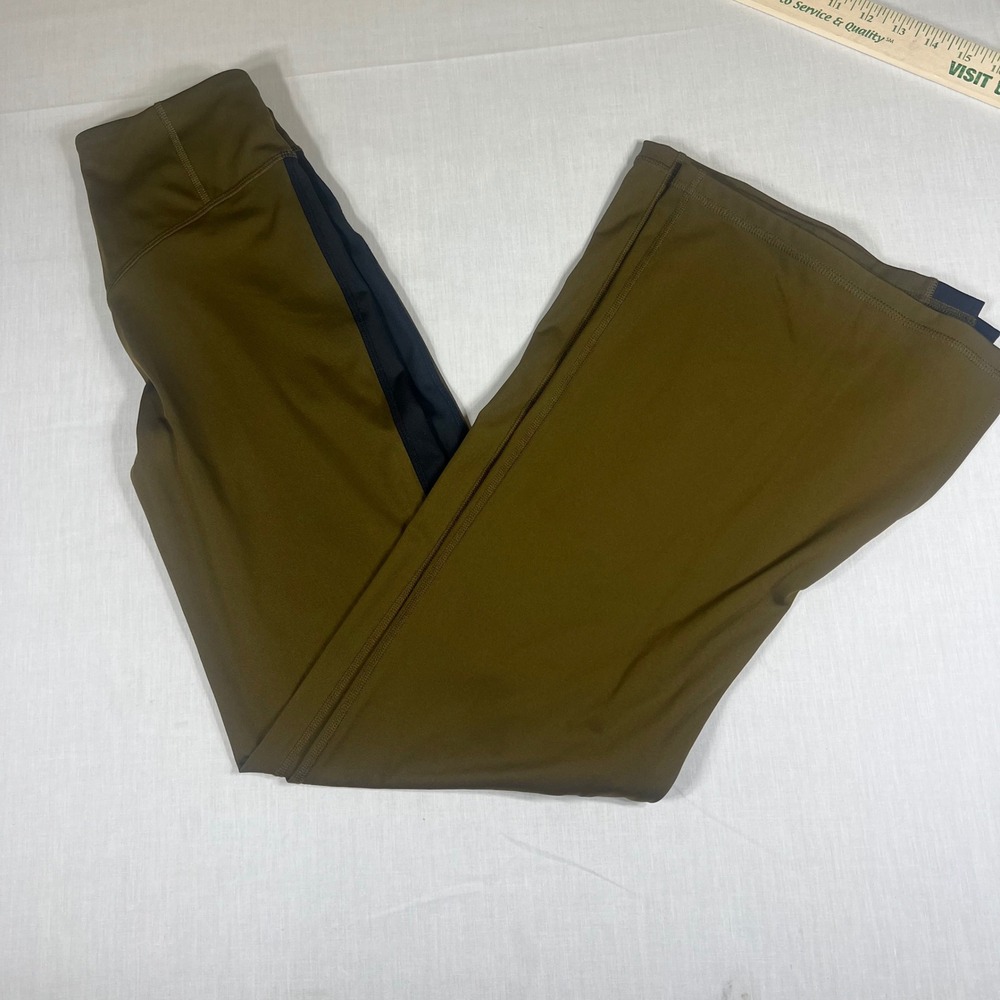 Athletic Flare Leg Pants Olive Green Black Side Stripe High Waist Yoga Small